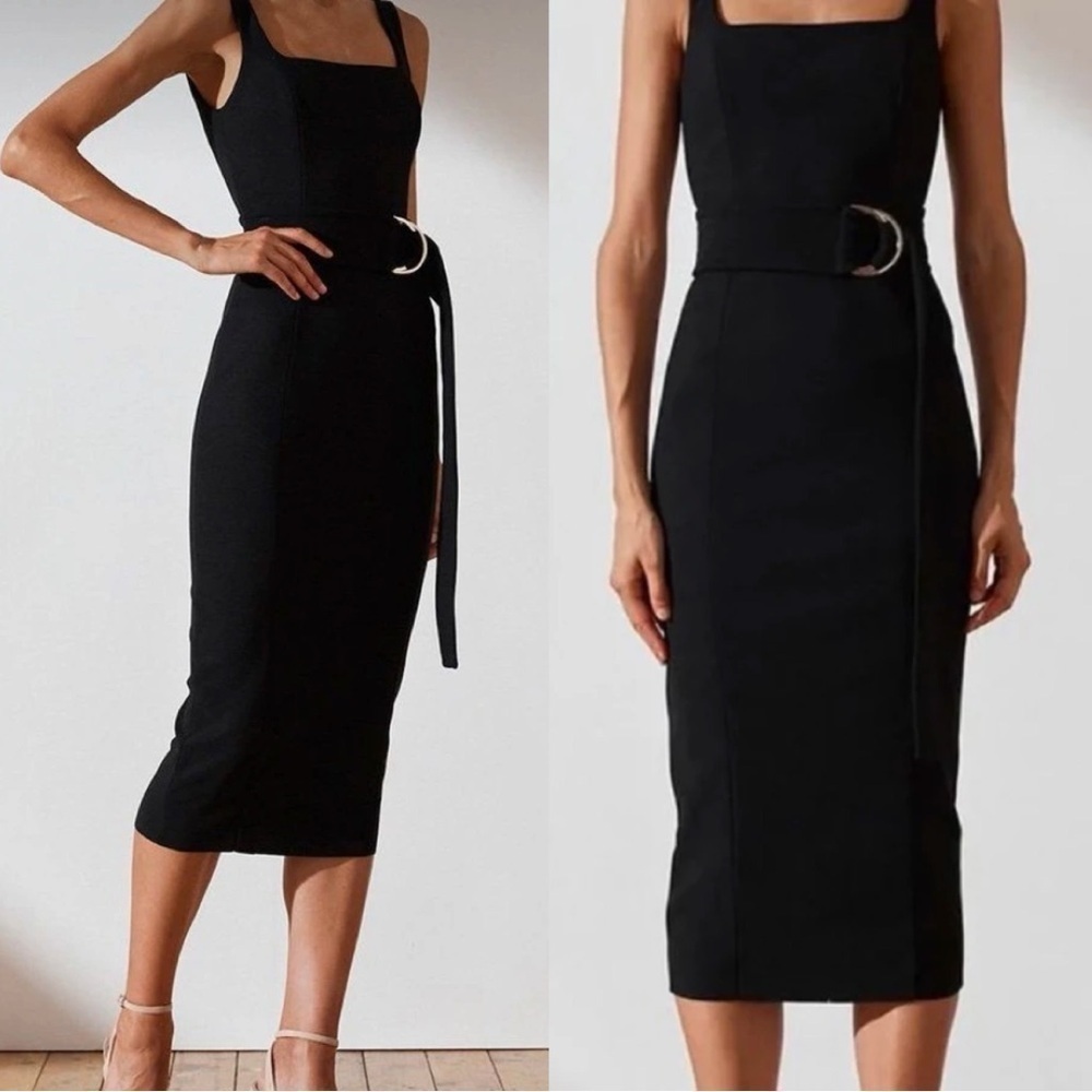 Shona Joy Davis Belted Midi Dress in Black